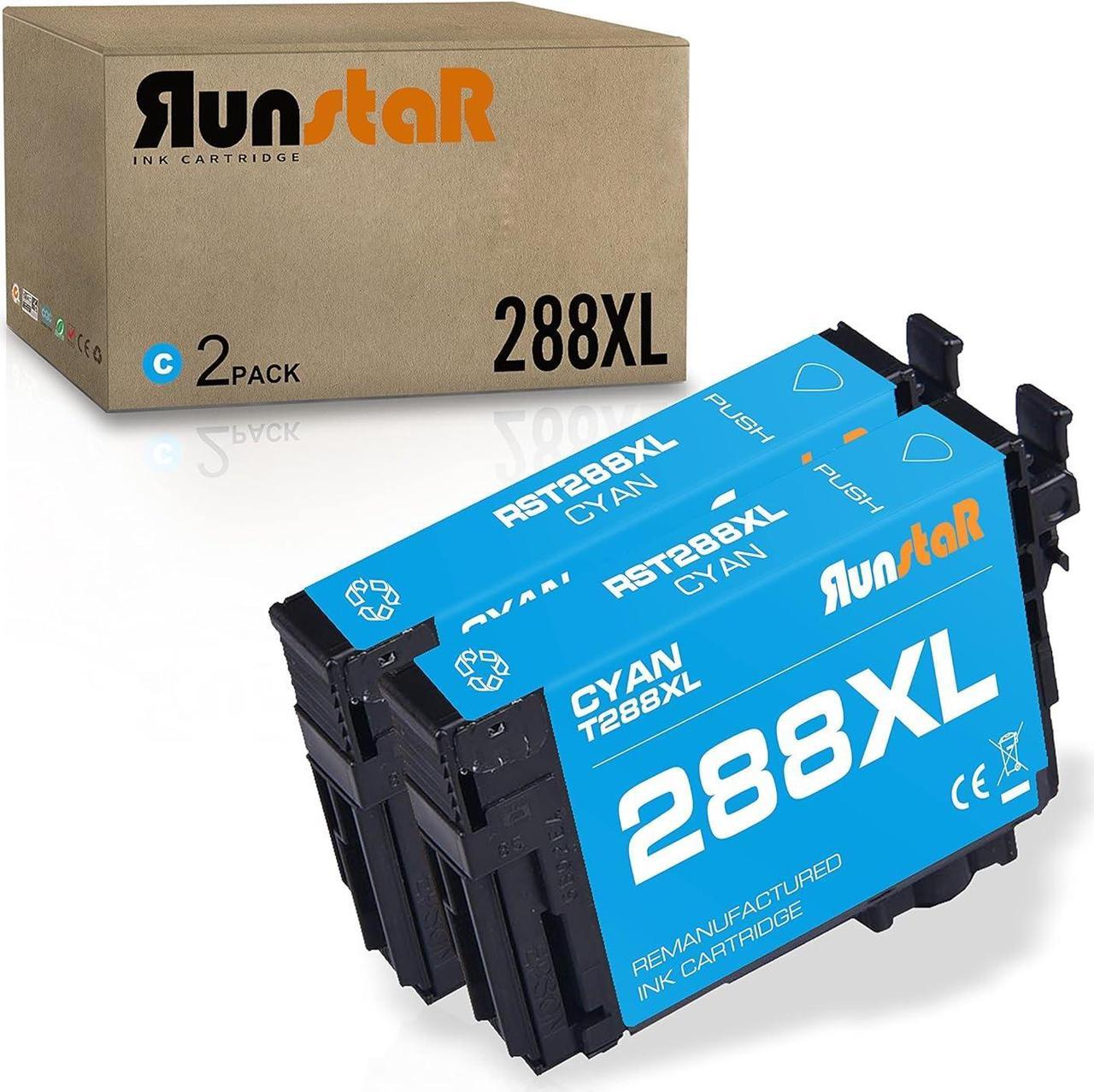 Run Star 2 Pack 288XL Cyan Remanufactured Ink Cartridge Replacement for Epson 288XL T288XL use for Epson Expression Home XP-330 340 430 434 440 446 Printer (2 Cyan)