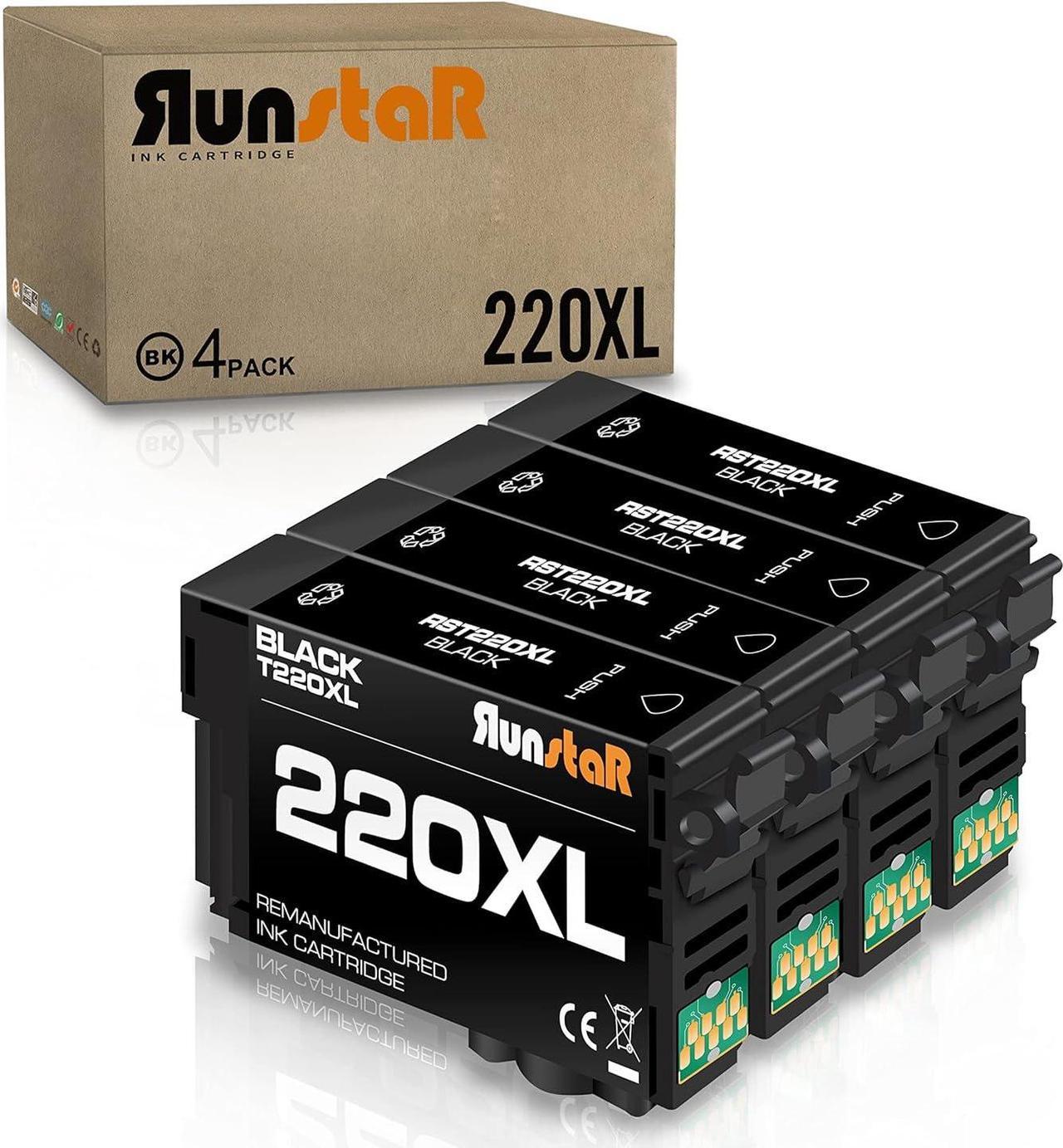 RunStar Remanufactured 220 Black Ink Cartridge Replacement for Epson 220XL T220XL T220 XL Work for Workforce WF-2760 WF-2750 WF-2660 WF-2650 WF-2630 XP-424 XP-420 XP-320 Inkjet Printer (4-Pack BK)