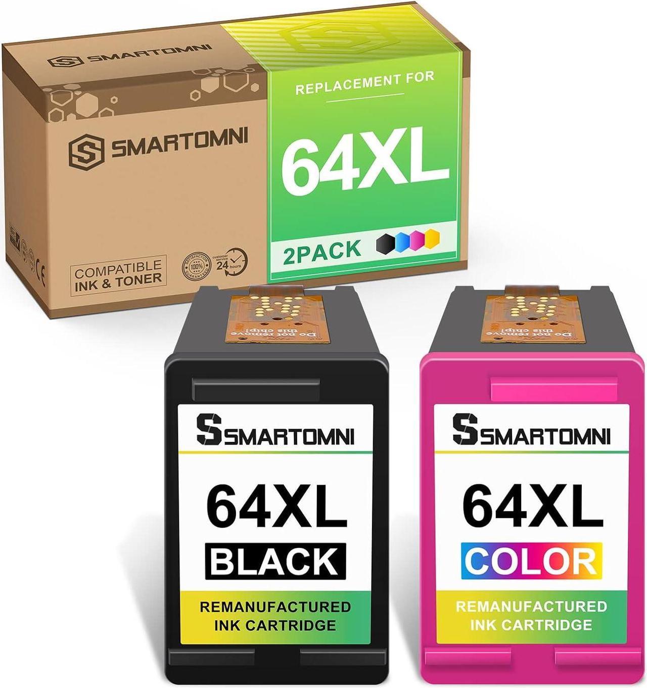 S SMARTOMNI Remanufactured 64XL Ink Cartridge Replacement  64 XL 64XL Combo Pack  Envy 6255 7155 7855 Series Inkjet Printer (2 Pack, Black Tri-Color)