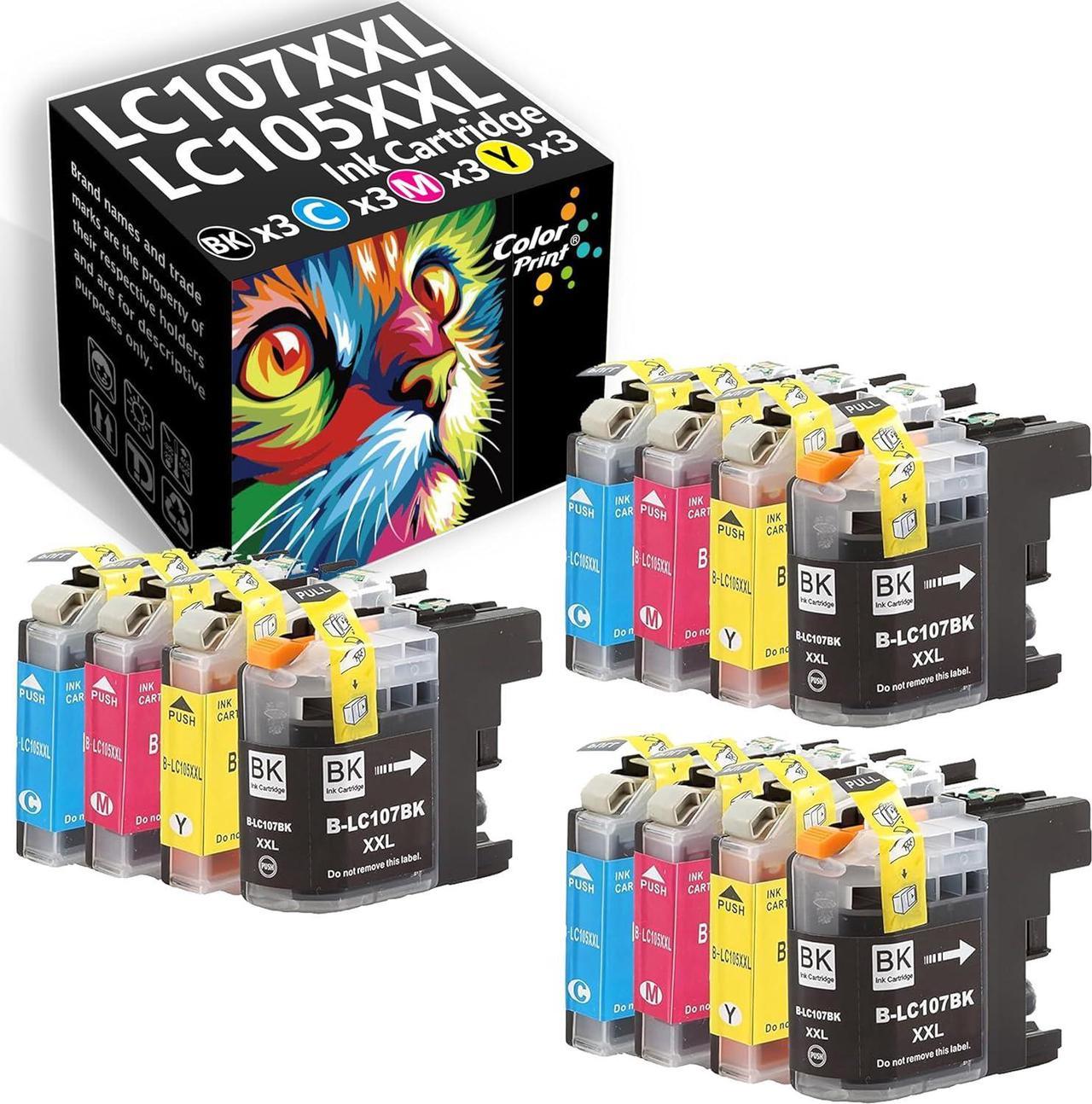 12-Pack ColorPrint Compatible LC107 LC105 Ink Cartridge Replacement for Brother LC107BK LC105C LC105M LC105Y Work with MFC-J4310DW MFC-J4410DW MFC-J4510DW MFC 4610DW J4710DW Printer (3BK, 3C, 3M, 3Y)