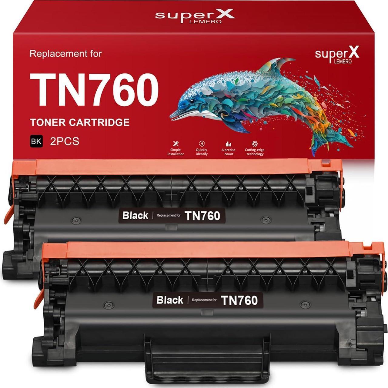 LemeroSuperx TN760 Remanufactured Toner Cartridges Replacement for Brother TN760 TN730 TN 760 Work for HL-L2350DW MFC-L2710DW HL-L2395DW MFC-L2750DW (Black, 2 Pack)