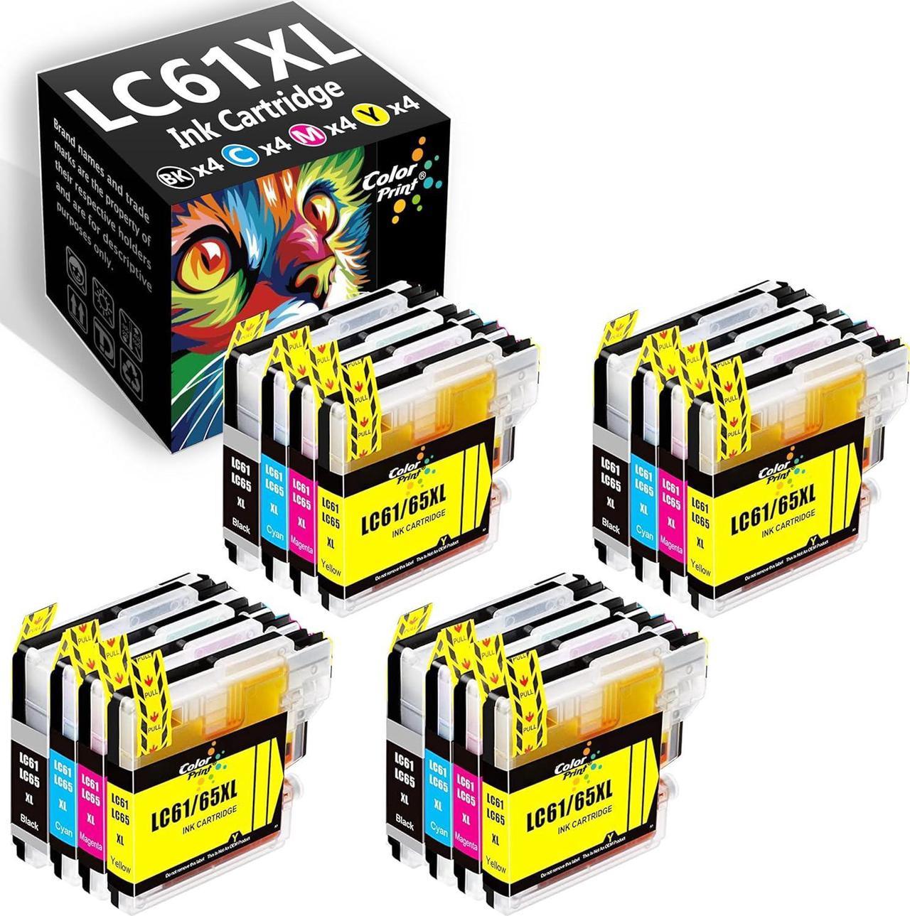 16-Pack ColorPrint Compatible LC61 Ink Cartridge Replacement for Brother LC-61 LC 61 LC65 LC65 Work with MFC-J615W MFC-5895CW MFC-290C MFC-5490CN MFC-790CW MFC-J630W MFC-490CW Printer (4BK,4C,4M,4Y)