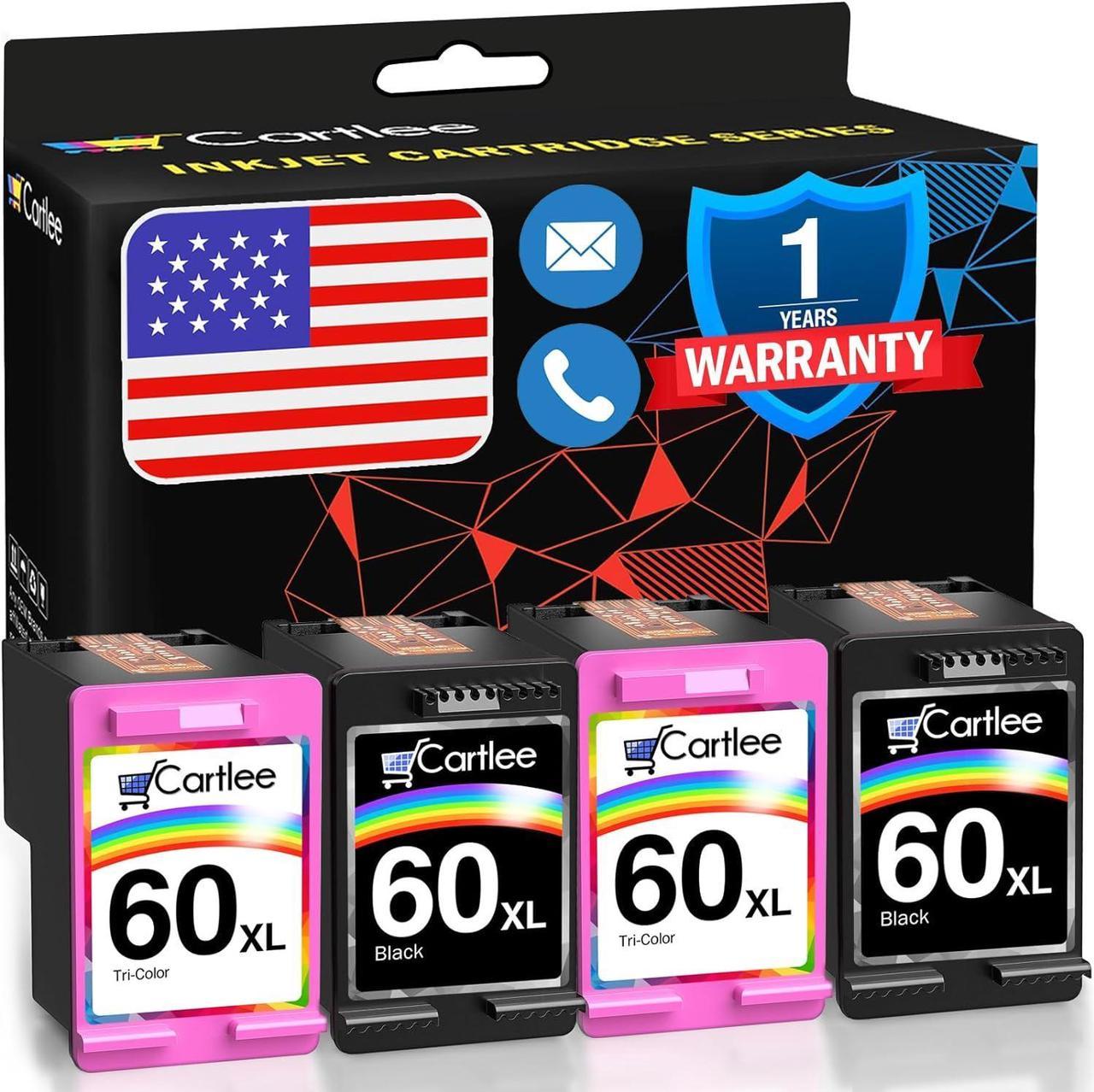 Cartlee Remanufactured Ink Cartridge 60XL 60 XL Replacement  Envy 100 110 120 Photosmart C4670 c4680 c4780 c4795 d110 Deskjet D2660 d2680 f2430 f4280 f4440 f4480 f4580 Printer (2 Black, 2 Color)