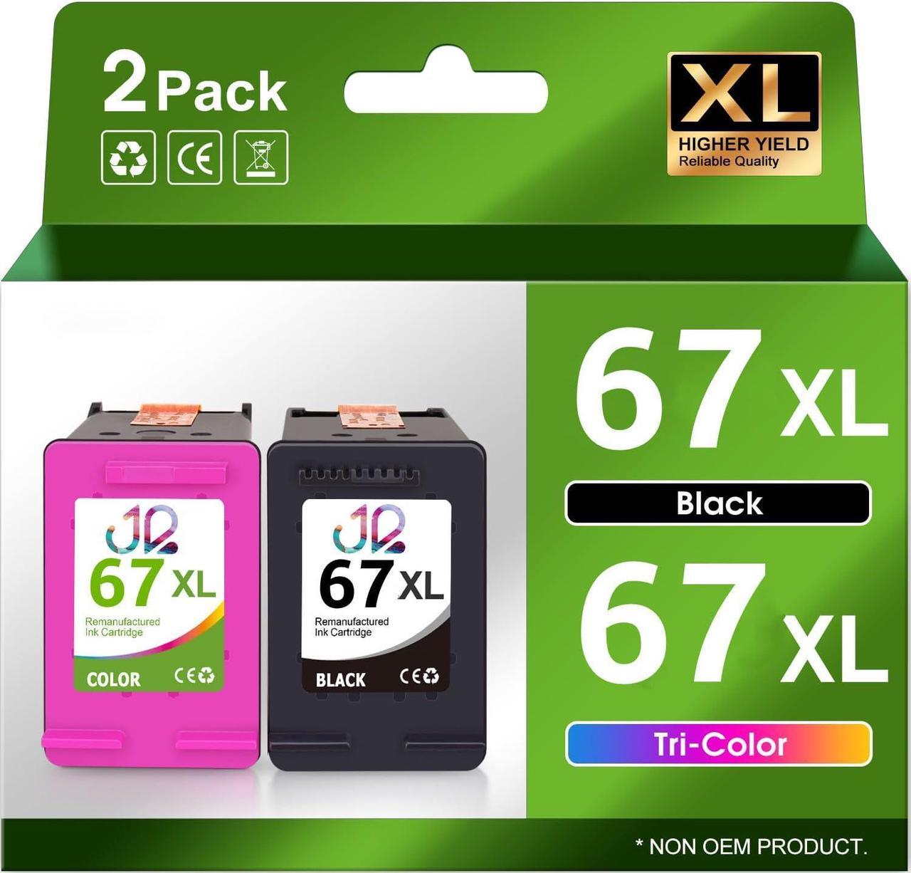 67 Ink Cartridges Cartouche Encre 67 Replacement  67 67xl 67 XL Ink Cartridges Encre HP 67 Deskjet 2755 Ink (1 Black,1 Tri-Color, 2 Pack) (2)