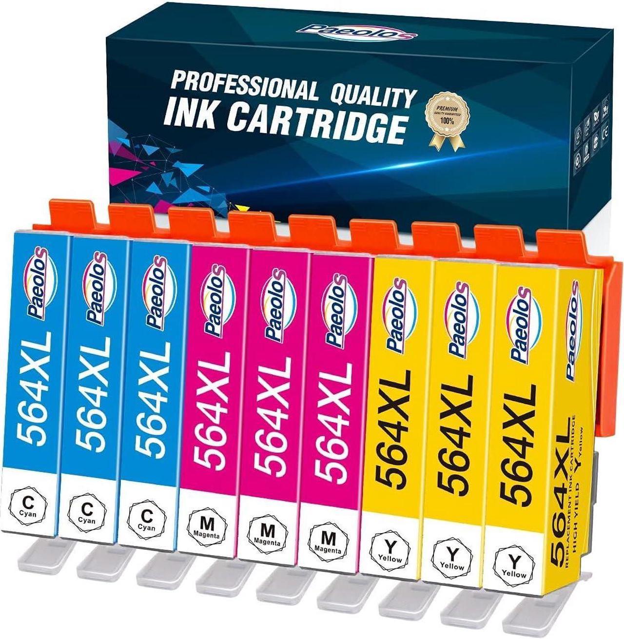 Paeolos Compatible 564XL Ink Cartridge Replacement  564 XL Use with HP DeskJet 3520 3522 Officejet 4620 Photosmart 5520 6510 6520 7520 7525, 9 Packs (3 Cyan, 3 Magenta, 3 Yellow)