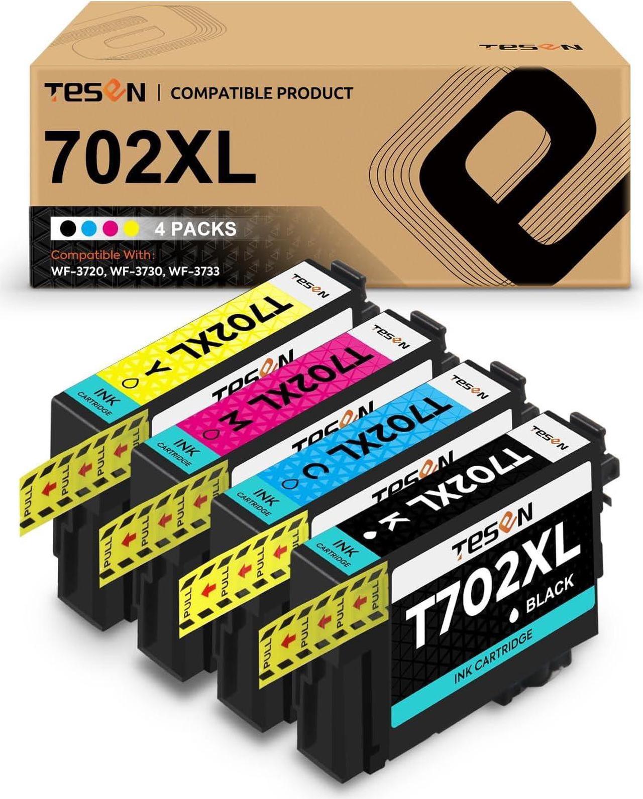 TESEN Remanufactured Ink Cartridge Replacement for Epson 702XL 702 T702XL T702 to use with Workforce Pro WF-3720 WF-3733 WF-3730 Printer, 5 Pack