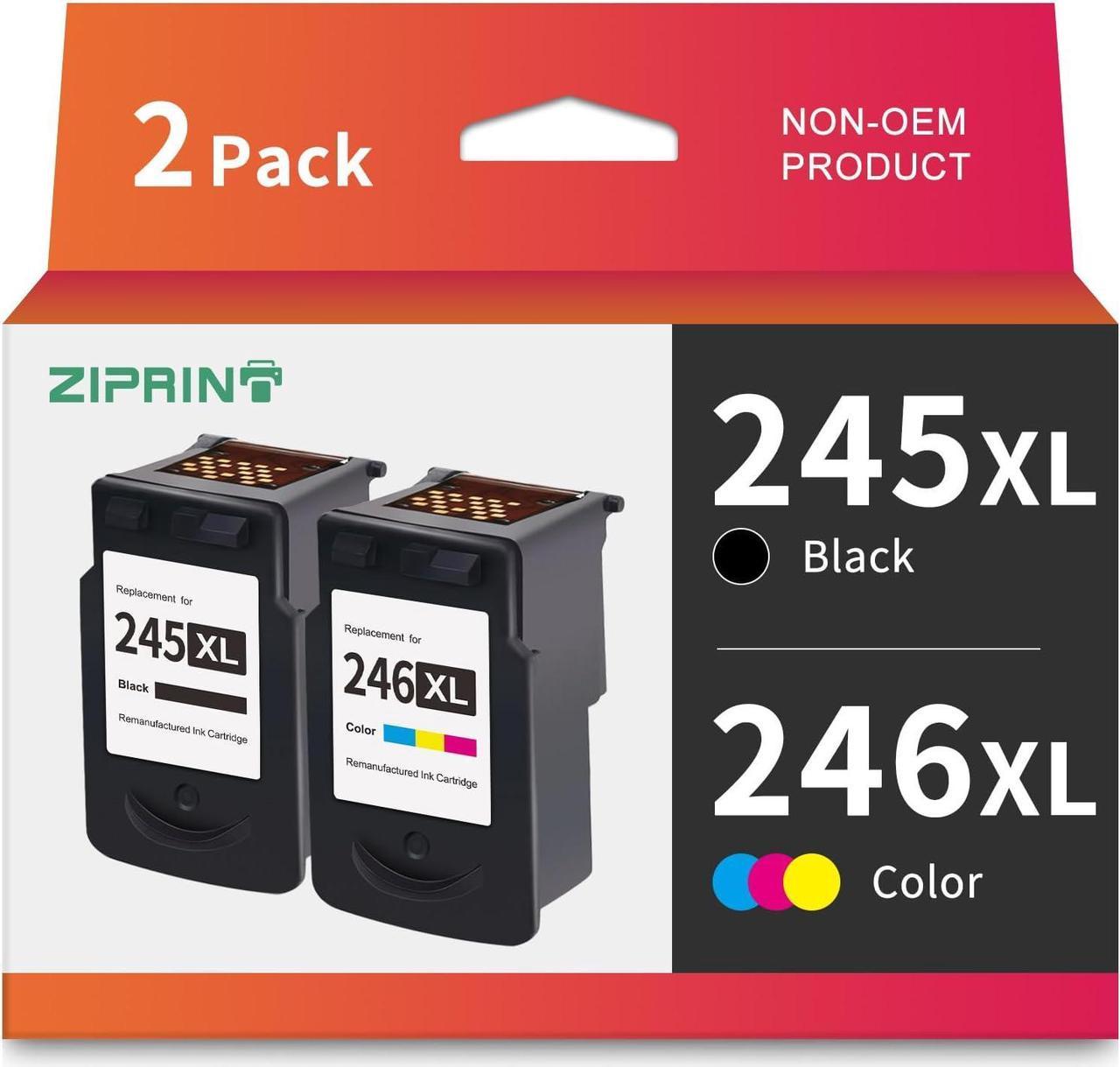 Ziprint Remanufactured Ink Cartridge Replacement for Canon PG-245XL CL-246XL 245XL 246XL use for Pixma MG2522 MG3022 MG2520 MG2922 MX492 MX490 TR4520 TS3122 TS3120 Printer (Black, Tri-Color, 2-Pack)