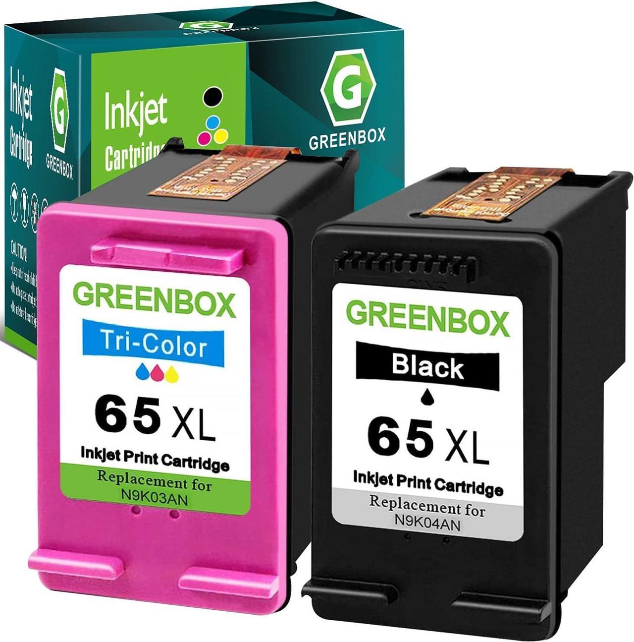 GREENBOX Remanufactured Ink Cartridge 65 Replacement  65XL 65 XL N9K04AN  Envy 5055 5052 5058 DeskJet 3755 2655 3720 3721 3722 3723 3752 3730 3758 2652 Printer (1 Black 1 Tri-Color)