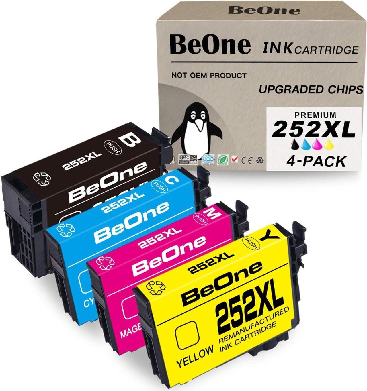 BeOne Remanufactured Ink Cartridge Replacement for Epson 252 XL 252XL T252XL for Workforce WF-3620 WF-3640 WF-7110 WF-7610 WF-7620 WF-7210 WF-7710 WF-7720 Printer (Black Cyan Magenta Yellow; 4-Pack)