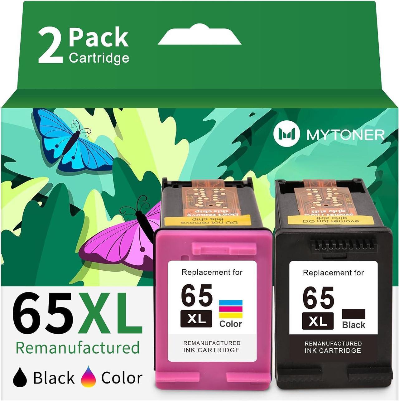 MYTONER Remanufactured Ink Cartridge Replacement  65XL 65 XL High Yield Ink  Envy 5052 5055 5058 DeskJet 2622 3755 2624 2652 2655 3720 3752 3721 3722 3723 3758 Printer(Black Tri-color,2PK)