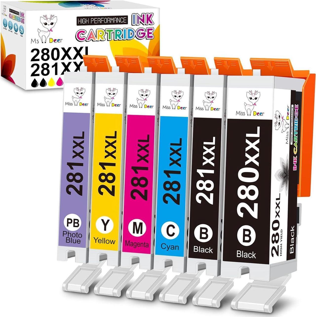 Miss Deer Compatible 280 281 Ink Cartridges, Replacement for Canon PGI-280XXL CLI-281XXL PGI280 CLI281 for Canon PIXMA TS9120 TS8120 TS8220 TS8320 TS8100 TS8200 TS9100 (6 Pack with Photo Blue)