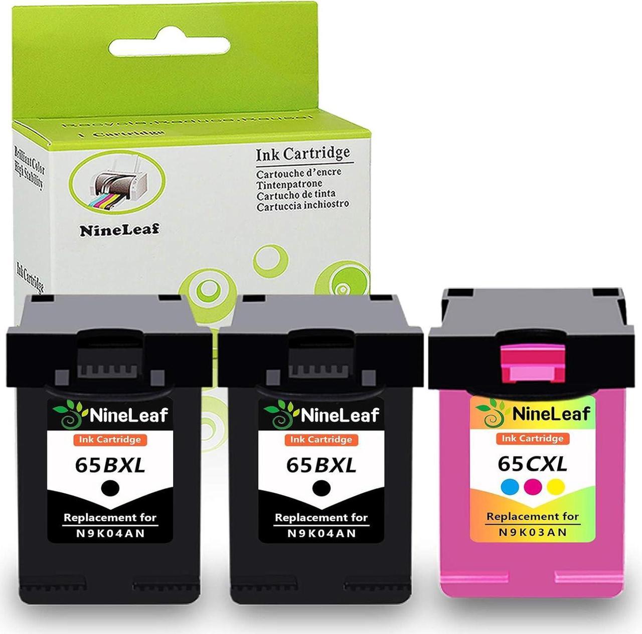 Nineleaf 3 PK Remanufactured 65XL 65 XL High Yield Ink Cartridges N9K01AN N9K04AN N9K02AN N9K03AN  DeskJet 2624 2652 2655 3722 3752 3755 3758 5055 5052 5058 2622 3732 3730 2 Black 1 Tri-color