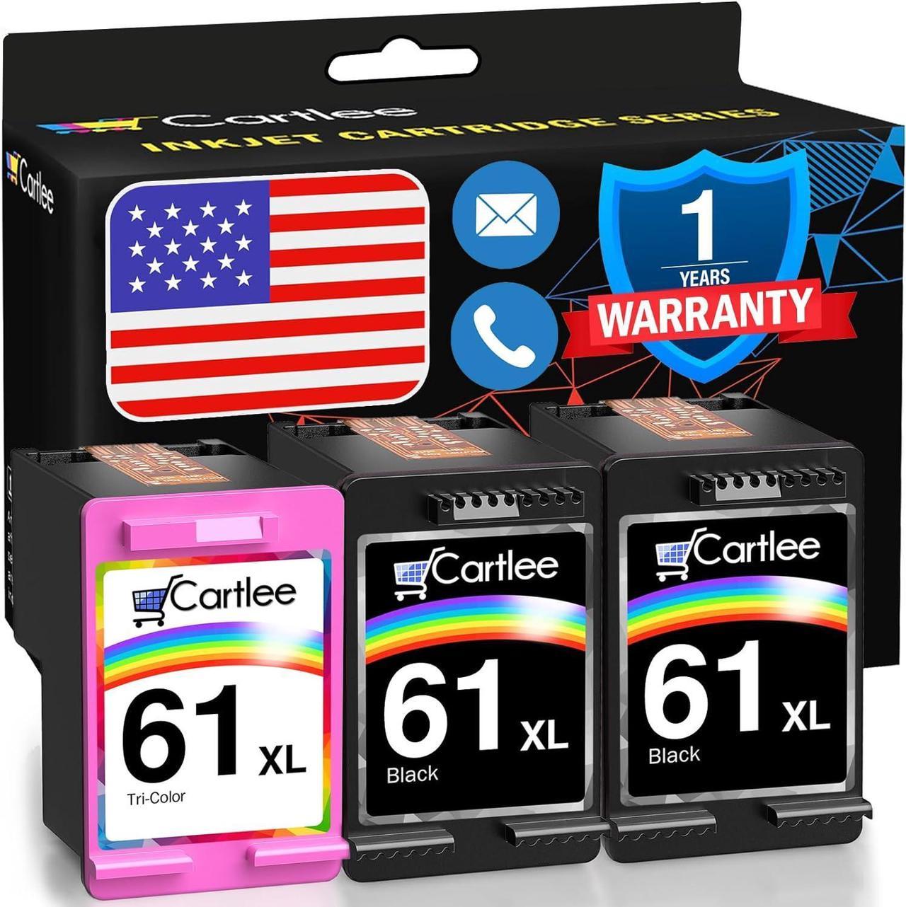 Cartlee Pack of 3 Remanufactured 61XL High Yield Ink Cartridges for Deskjet 1000 1010 1050 1055 1510 1512 2000 2050 2510 2512 2540 2542 2543 2549 3000 3050 Envy 4500 4501 4502 4503 4504 (Black, Color)