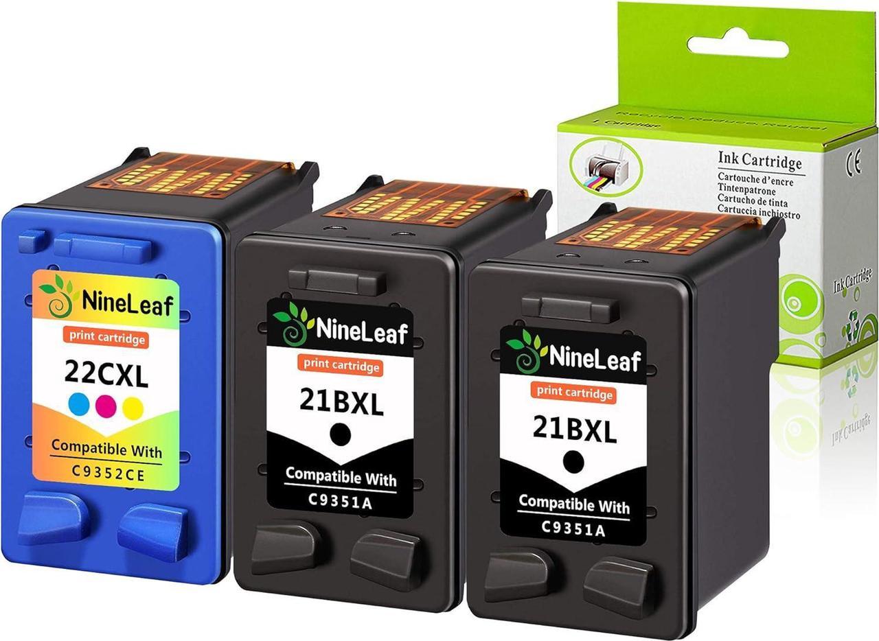 NineLeaf 3 Pack C9351A C9352CE Remanufactured Ink Cartridge Set Compatible  21 21XL Black & 22 22XL Color 475/415 Page Yield Officejet 4314 4314 All-in-One