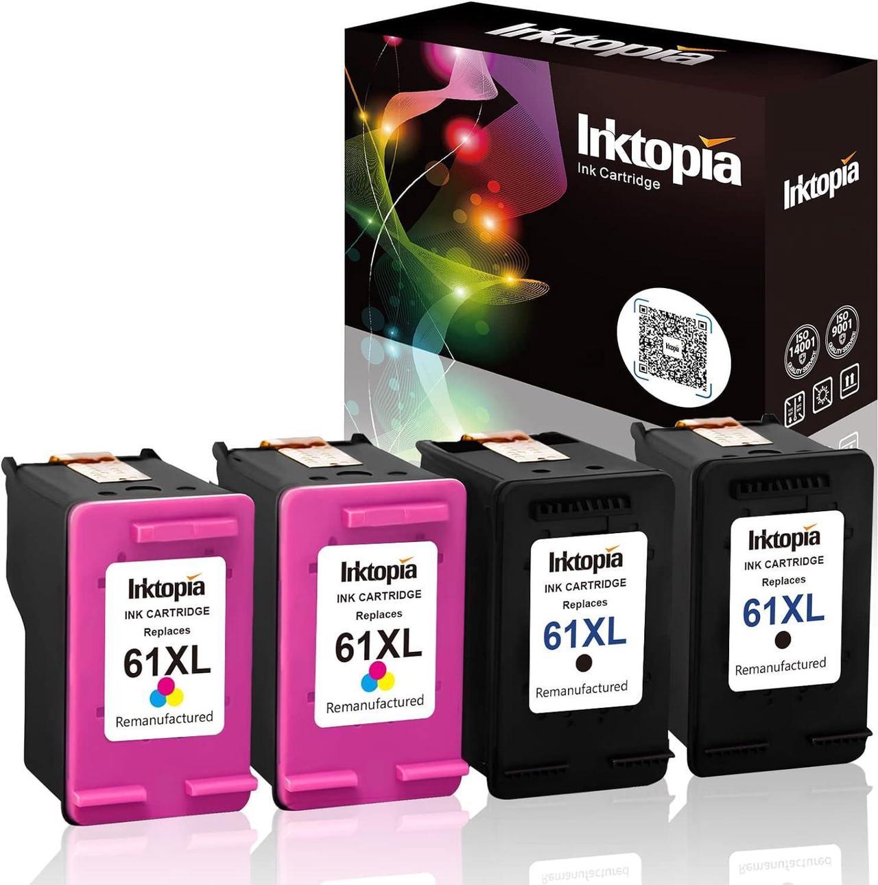 InkInk Topia Remanufactured Ink Cartridge Replacement for Hewlett Packard HP 61XL 61 XL High Yield CR258BN CH563WN CH564WN (2 Black, 2 Tri-Color) 4 Pack - with Ink Level