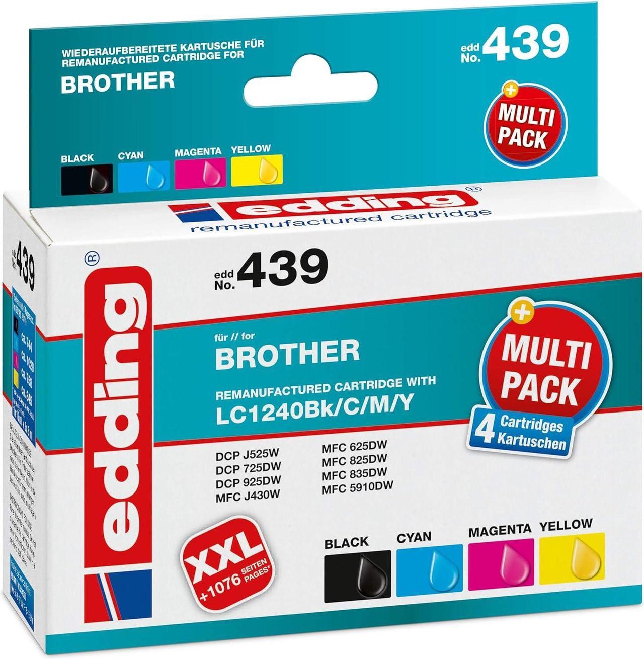 Edding EDD-439 Remanufactured Ink Cartridges Pack of 4, Black, Cyan, Magenta, Yellow