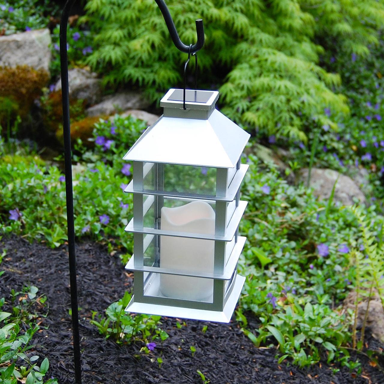 Alt view image 2 of 3 - Solar Powered Lantern with LED Candle - Sliver