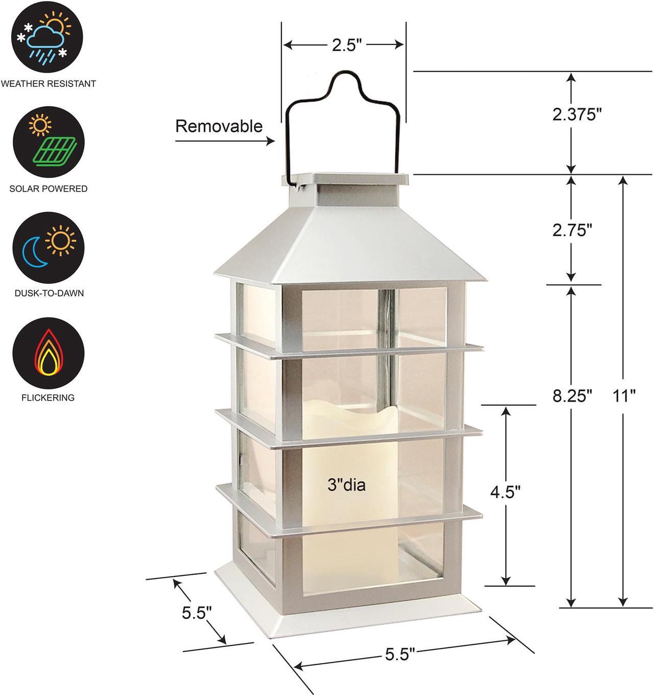 Alt view image 3 of 3 - Solar Powered Lantern with LED Candle - Sliver