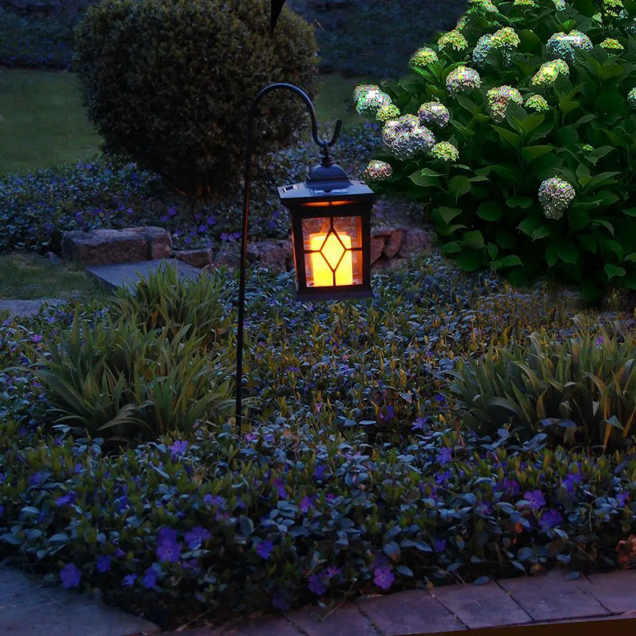 Alt view image 3 of 5 - Solar Lantern with Shepherd's Hook - Black