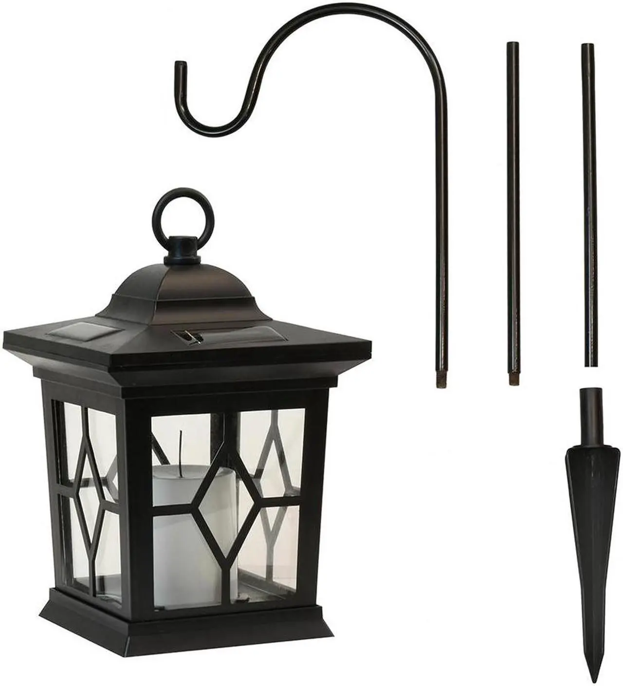 Alt view image 5 of 5 - Solar Lantern with Shepherd's Hook - Black
