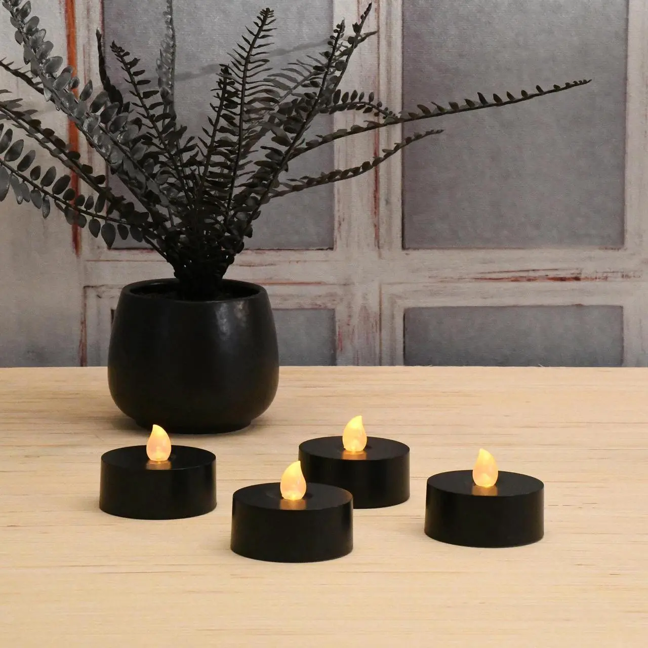 Alt view image 5 of 5 - Extra Large Battery Operated Tea Lights with Remote Control, Black - Set of 4