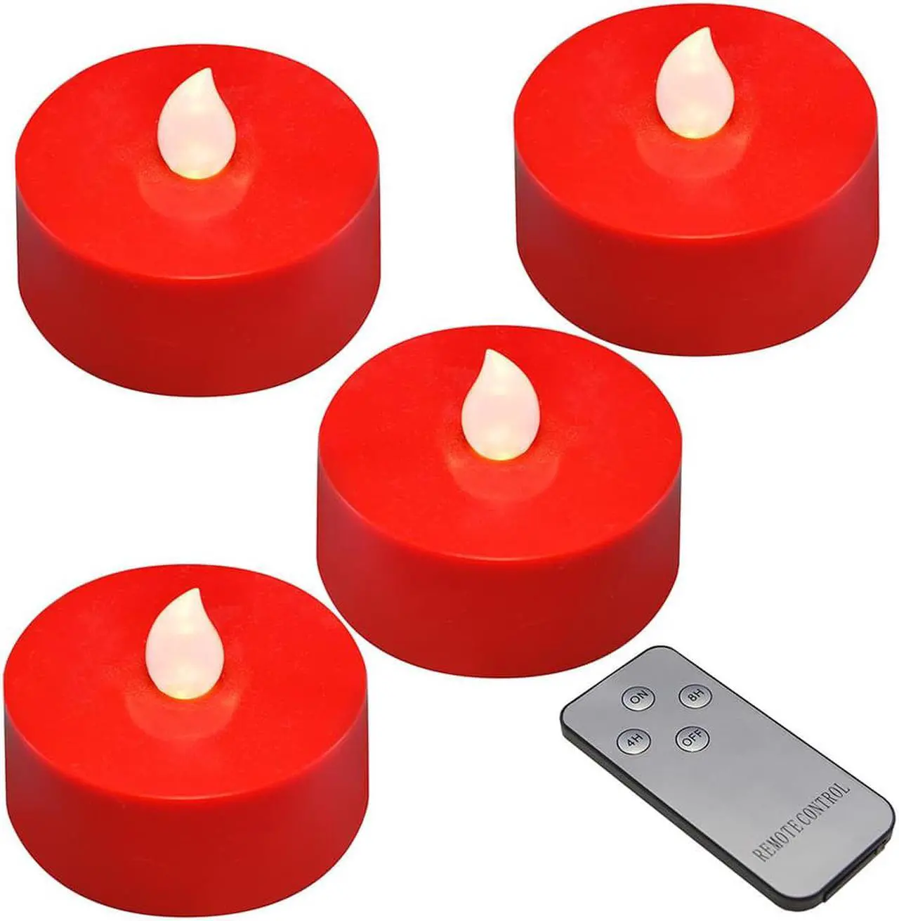Main image of Extra Large Battery Operated Tea Lights with Remote Control, Red - Set of 4