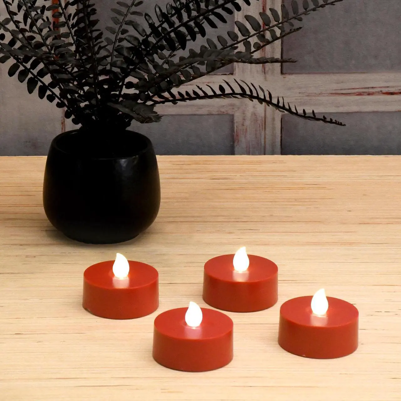 Alt view image 3 of 3 - Extra Large Battery Operated Tea Lights with Remote Control, Red - Set of 4