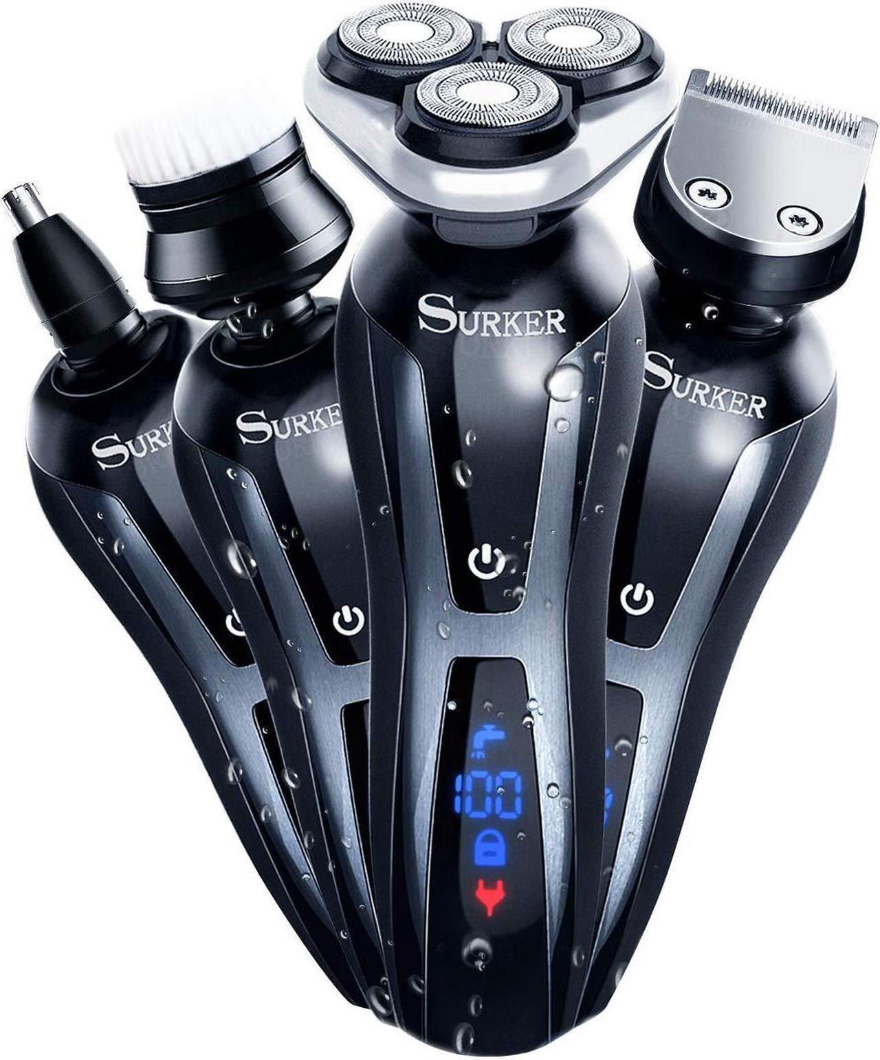 Main image of SURKER Electric Shaver Razor Cordless Beard Trimmer for Men Nose Hair Trimmer 3 in 1 Trimmer Grooming Kit Plus 1 Facial Cleansing Brush Waterproof USB Rechargeable Dry Wet