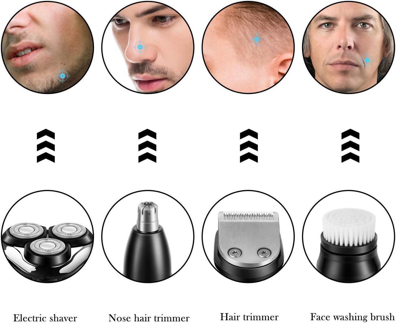 Alt view image 2 of 7 - SURKER Electric Shaver Razor Cordless Beard Trimmer for Men Nose Hair Trimmer 3 in 1 Trimmer Grooming Kit Plus 1 Facial Cleansing Brush Waterproof USB Rechargeable Dry Wet