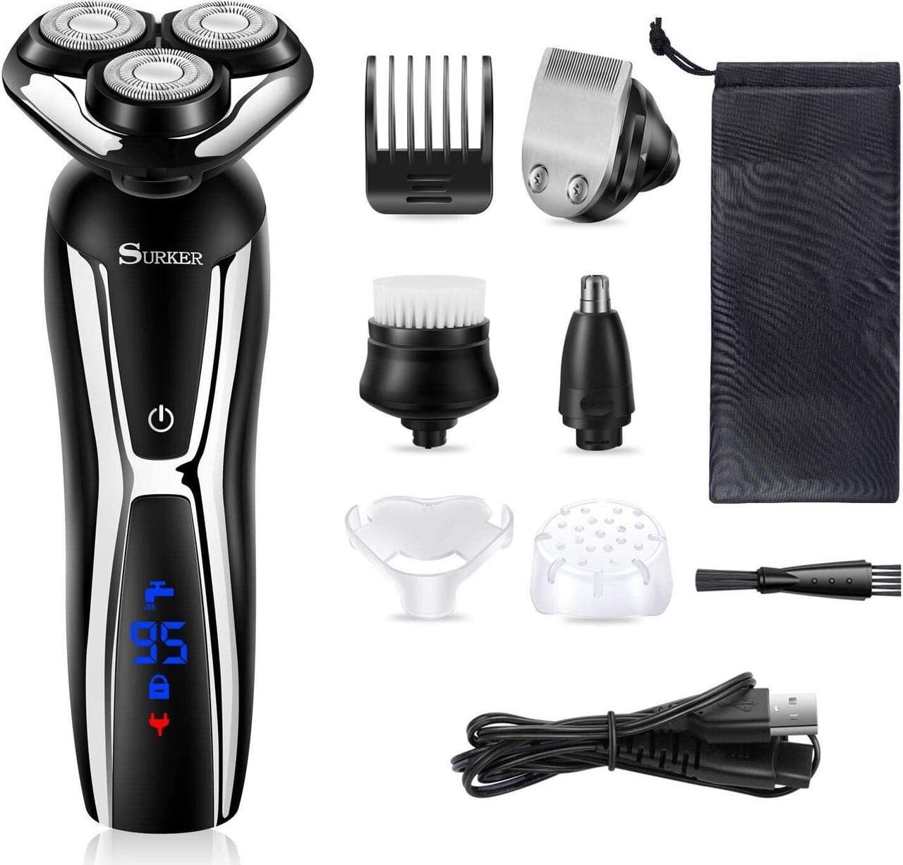 Alt view image 6 of 7 - SURKER Electric Shaver Razor Cordless Beard Trimmer for Men Nose Hair Trimmer 3 in 1 Trimmer Grooming Kit Plus 1 Facial Cleansing Brush Waterproof USB Rechargeable Dry Wet