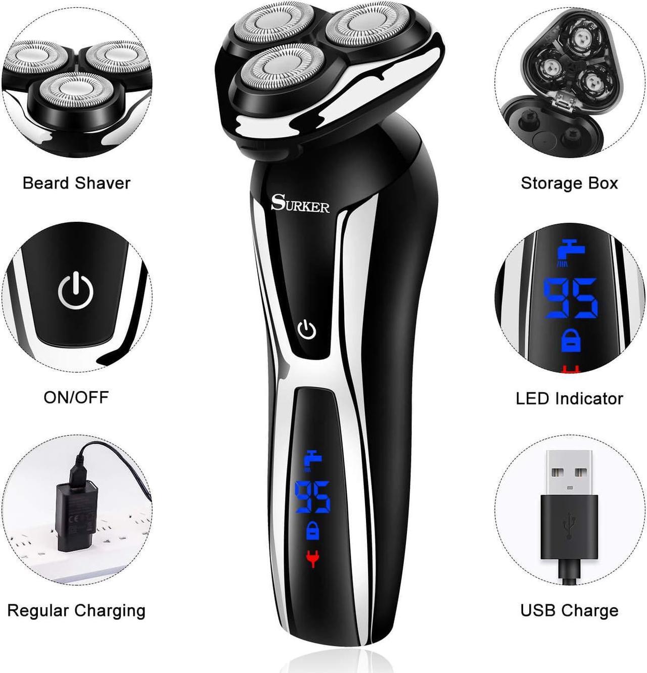 Alt view image 4 of 7 - SURKER Electric Shaver Razor Cordless Beard Trimmer for Men Nose Hair Trimmer 3 in 1 Trimmer Grooming Kit Plus 1 Facial Cleansing Brush Waterproof USB Rechargeable Dry Wet