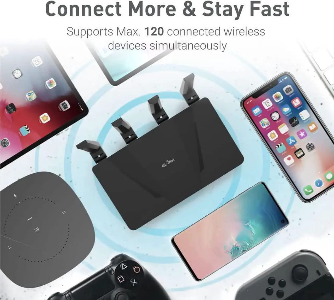 Alt view image 2 of 7 - GL.iNet GL-AX1800(Flint) WiFi 6 Router -Dual Band Gigabit Wireless Internet Router | 5 x 1G Ethernet Ports | Up to 120 Devices | Amazing OpenVpn&WireGuard Speed | WPA3 Security | MU-MIMO | 802.11ax