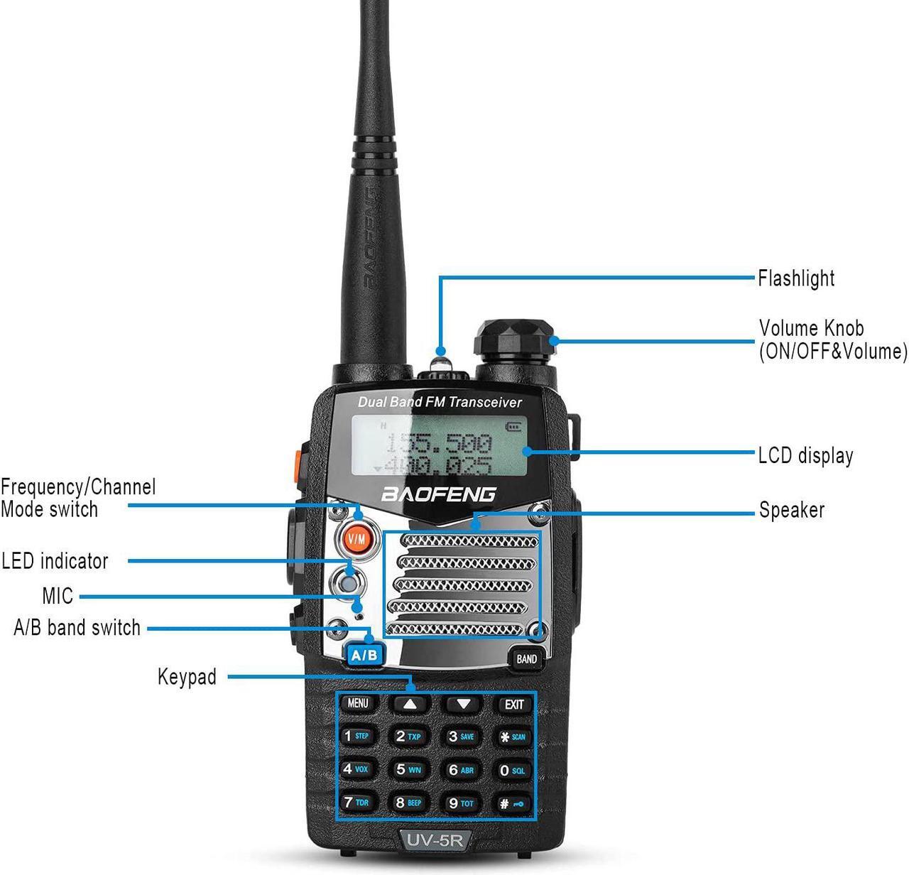 Alt view image 3 of 7 - BaoFeng UV-5R 8W Ham Radio Walkie Talkie Dual Band 2-Way Radio with an Extra 3800mAh Battery Handheld Walkie Talkies with Baofeng Hand Mic and Programming Cable