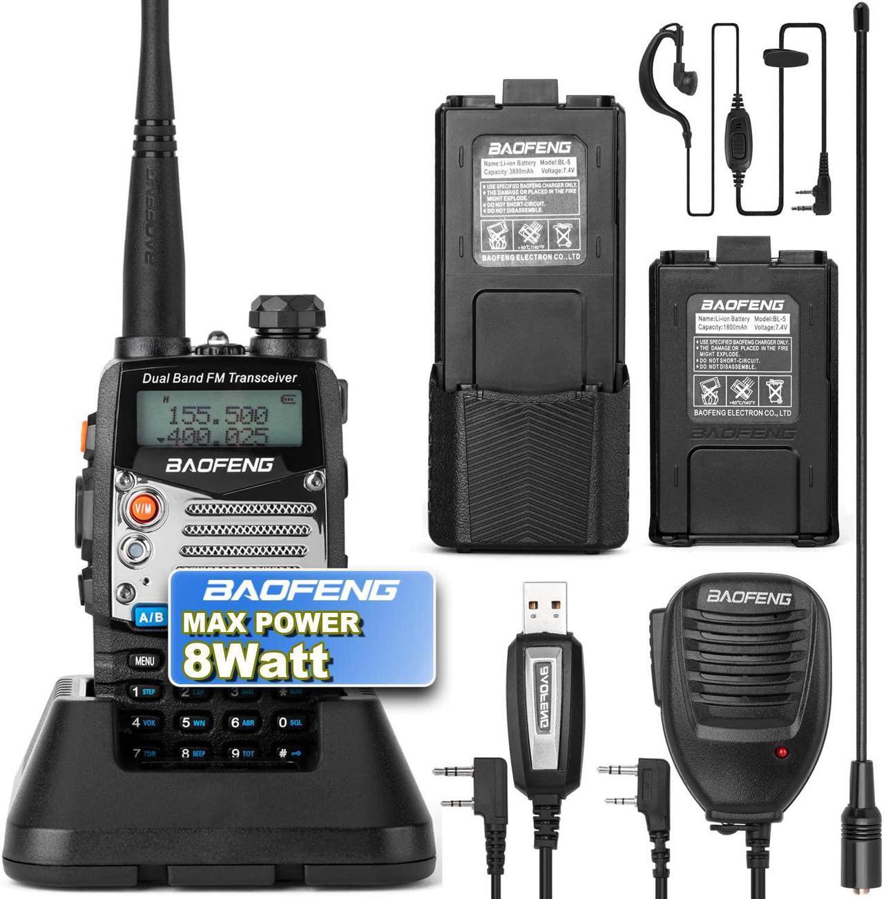 Main image of BaoFeng UV-5R 8W Ham Radio Walkie Talkie Dual Band 2-Way Radio with an Extra 3800mAh Battery Handheld Walkie Talkies with Baofeng Hand Mic and Programming Cable