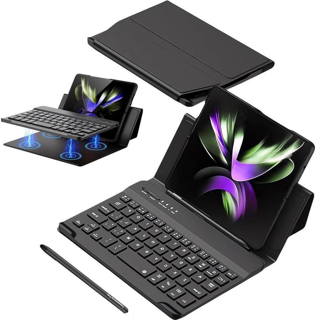 BONAEVER Wireless Bluetooth Keyboard Flip Leather Travel Carrying Case Cover with Stand for Samsung Galaxy Z Fold 5 / Fold 4 / Fold 2 / Galaxy Z Fold 3 / Google Pixel Fold