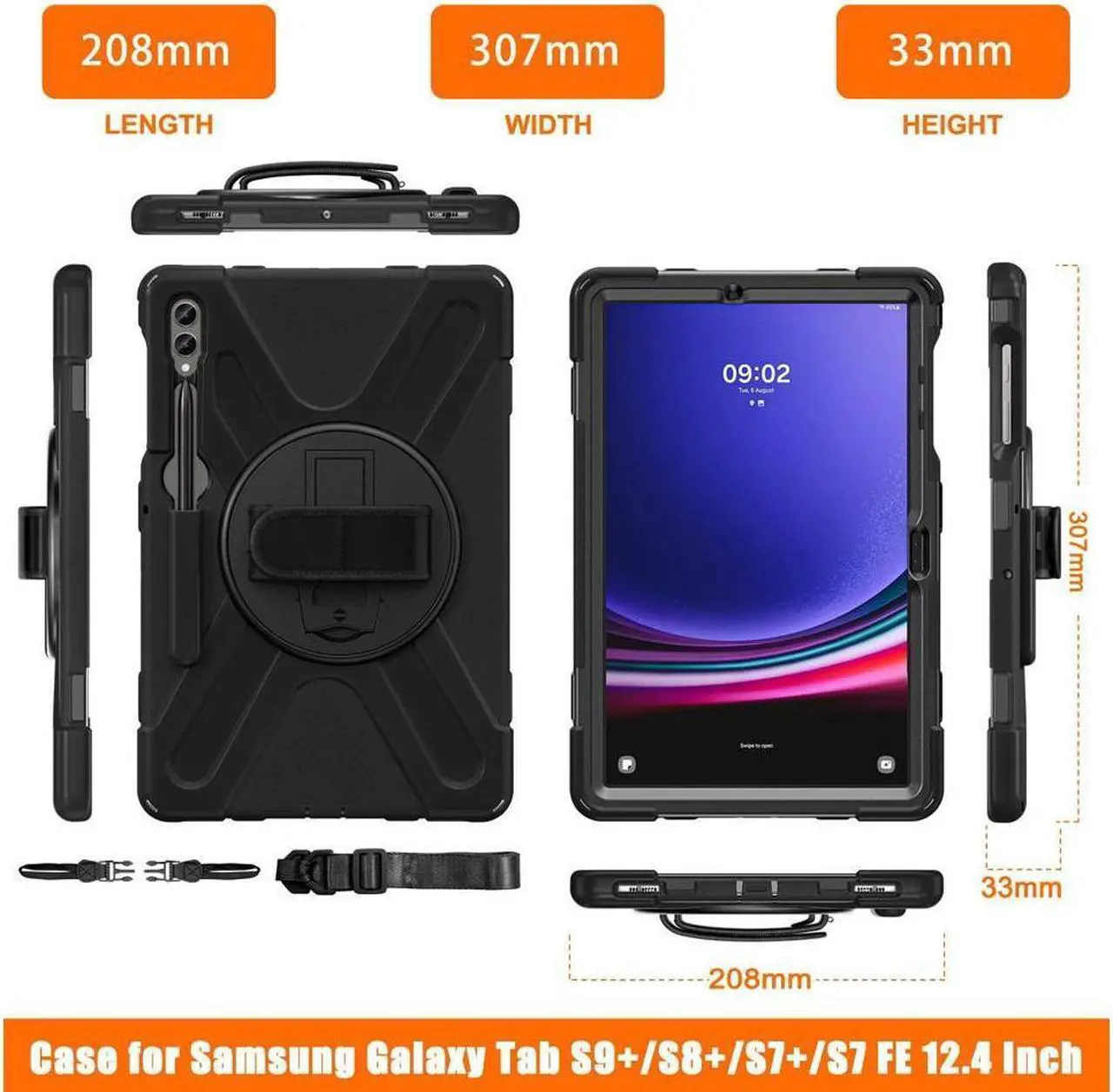 Alt view image 5 of 7 - BONAEVER Protective Case for Samsung Galaxy Tab S9 Plus 2023/S9 FE Plus 2023/S8 Plus 2022/S7 FE 2021/S7 Plus 2020 12.4 inch Shockproof Cover with 360 Degree Rotating Stand and /Shoulder Strap