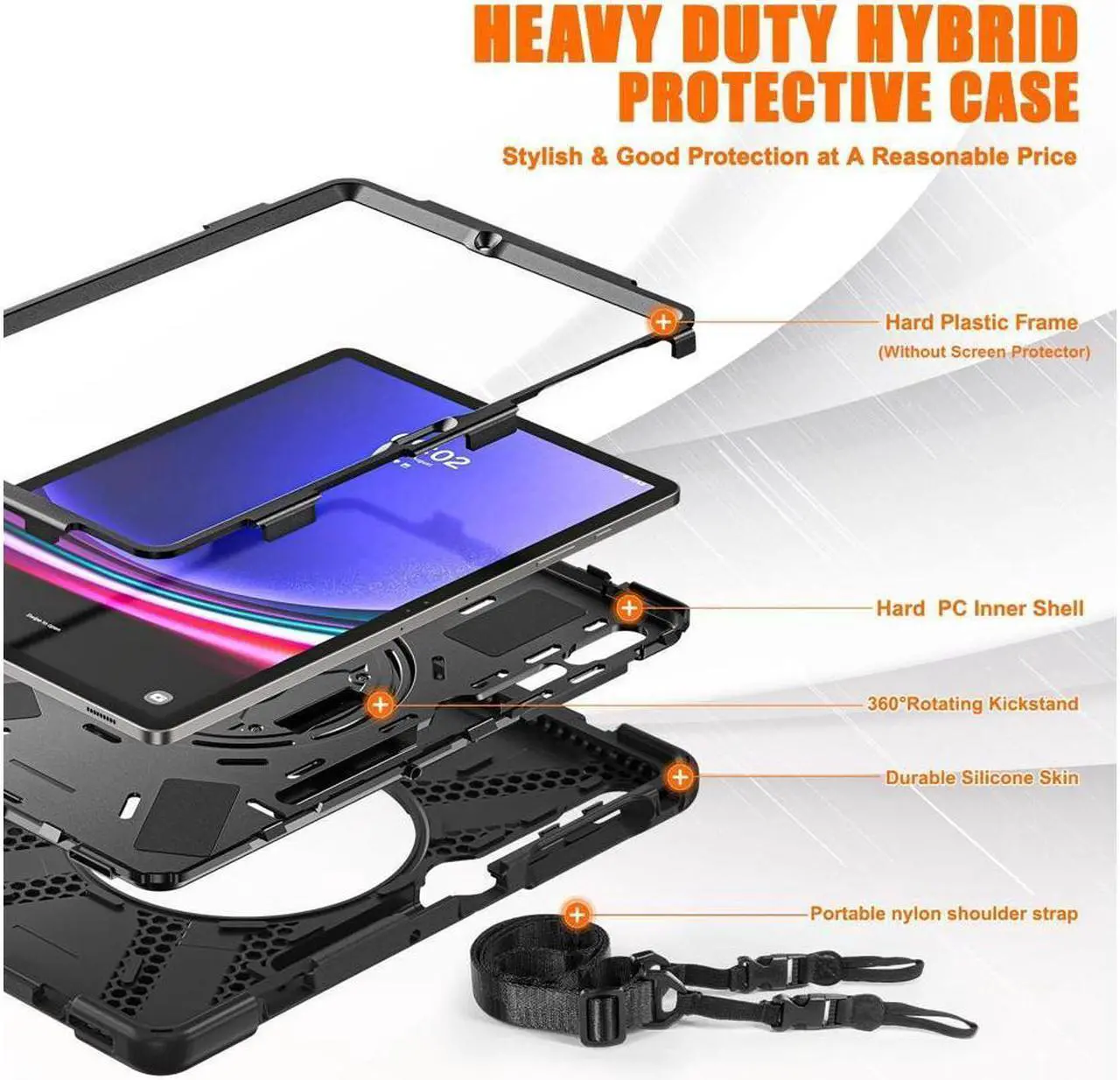 Alt view image 6 of 7 - BONAEVER Protective Case for Samsung Galaxy Tab S9 Plus 2023/S9 FE Plus 2023/S8 Plus 2022/S7 FE 2021/S7 Plus 2020 12.4 inch Shockproof Cover with 360 Degree Rotating Stand and /Shoulder Strap