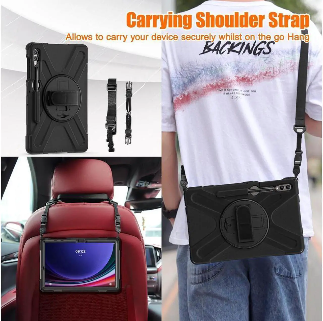 Alt view image 7 of 7 - BONAEVER Protective Case for Samsung Galaxy Tab S9 Plus 2023/S9 FE Plus 2023/S8 Plus 2022/S7 FE 2021/S7 Plus 2020 12.4 inch Shockproof Cover with 360 Degree Rotating Stand and /Shoulder Strap