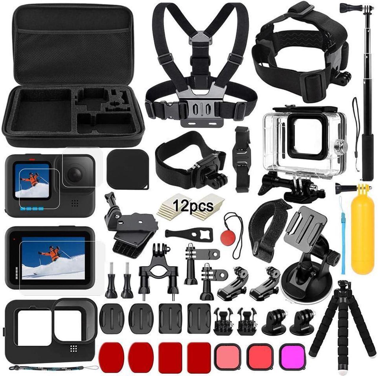 BONAEVER Accessory Set Kit Bundle for GoPro Hero 12/11/10/9 Black Waterproof Protective Case Waterproof Housing Snorkelling Accessories Bicycle Mount Selfie Bar Head Strap for GoPro Hero 9 10 11 12