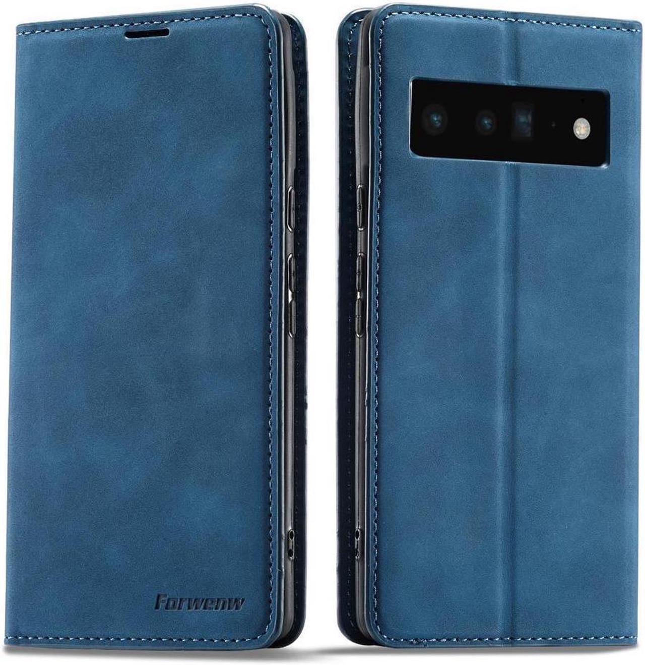 BONAEVER Case for Google Pixel 6 Pro 5G 6.71 inch Premium PU Leather Cover with Card Holder Stand and Shockproof Flip Wallet Cover Blue