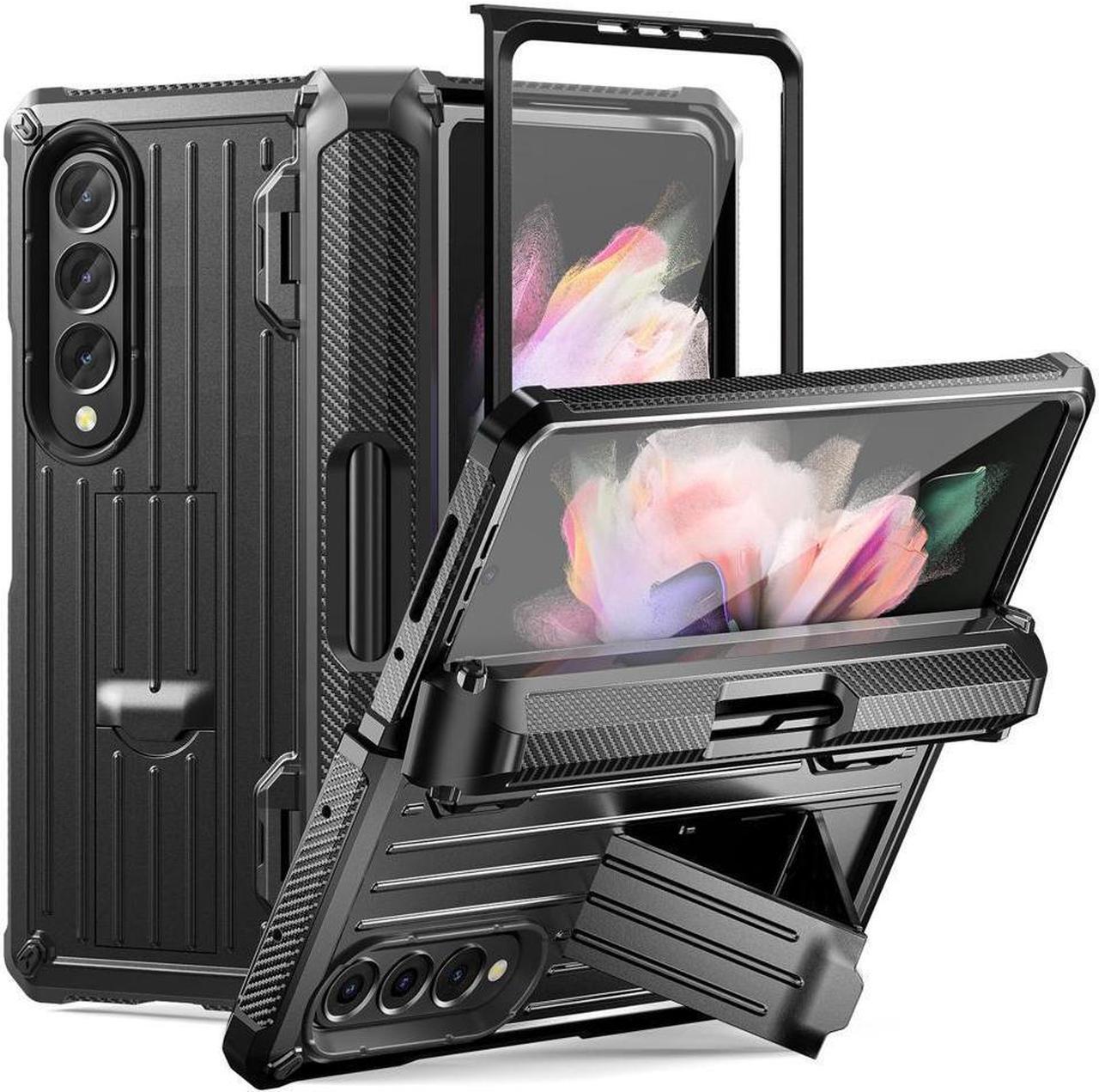 BONAEVER Case for Samsung Galaxy Z Fold 3 5G 2021 Military-Grade Full-Body Shockproof Rugged Bumper Case Cover with Built-in Screen Protector & Stand and & S Pen Slot