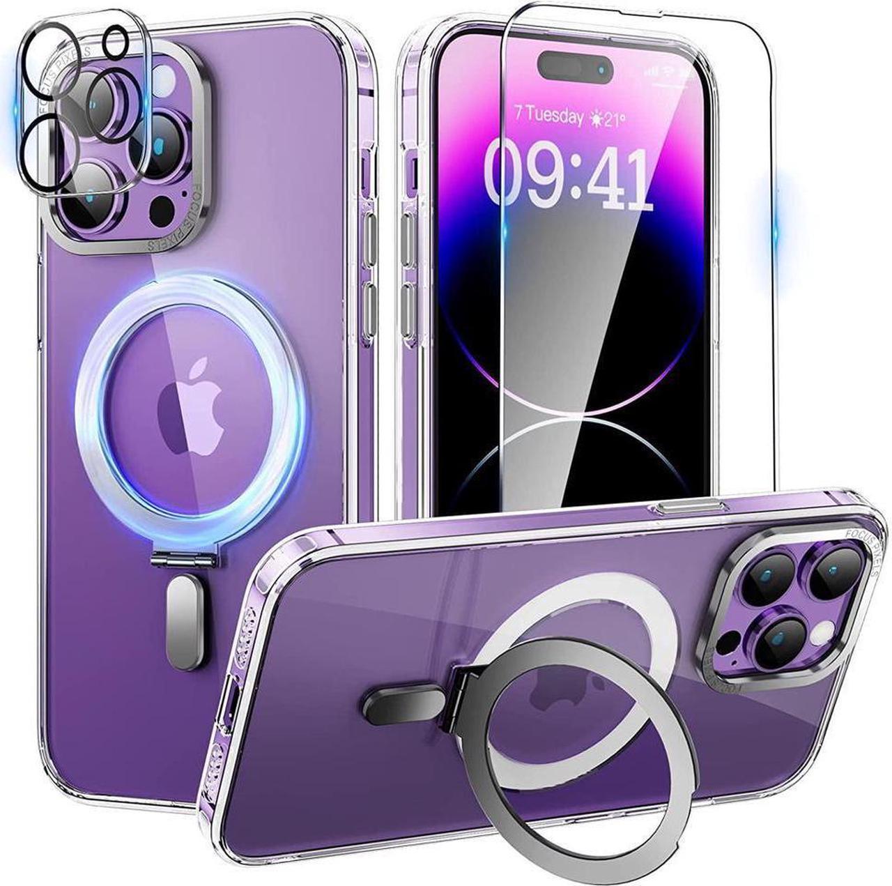 BONAEVER Magnetic Protective Case for iPhone 14 Pro Max with Invisible Stand [Compatible with Mag Safe][Translucent Matte Case][Tempered Glass Screen Protector + Camera Lens Protector] 6.7 Inch