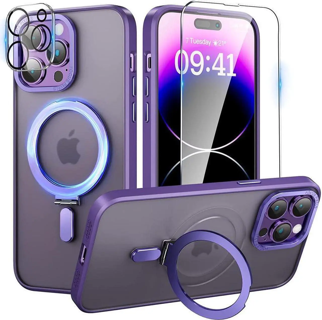 Main image of BONAEVER For iPhone 12 / 12 Pro 6.1 inch Case with Magnetic Invisible Stand [Compatible with Magsafe] [Tempered Glass Screen Protector + Camera Lens Protector] Shockproof Slim Translucent Matte Cover