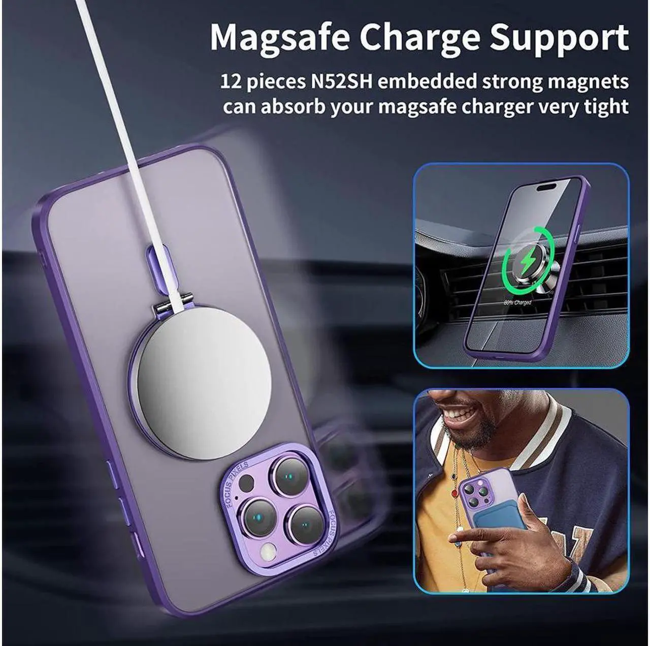 Alt view image 3 of 7 - BONAEVER For iPhone 12 / 12 Pro 6.1 inch Case with Magnetic Invisible Stand [Compatible with Magsafe] [Tempered Glass Screen Protector + Camera Lens Protector] Shockproof Slim Translucent Matte Cover