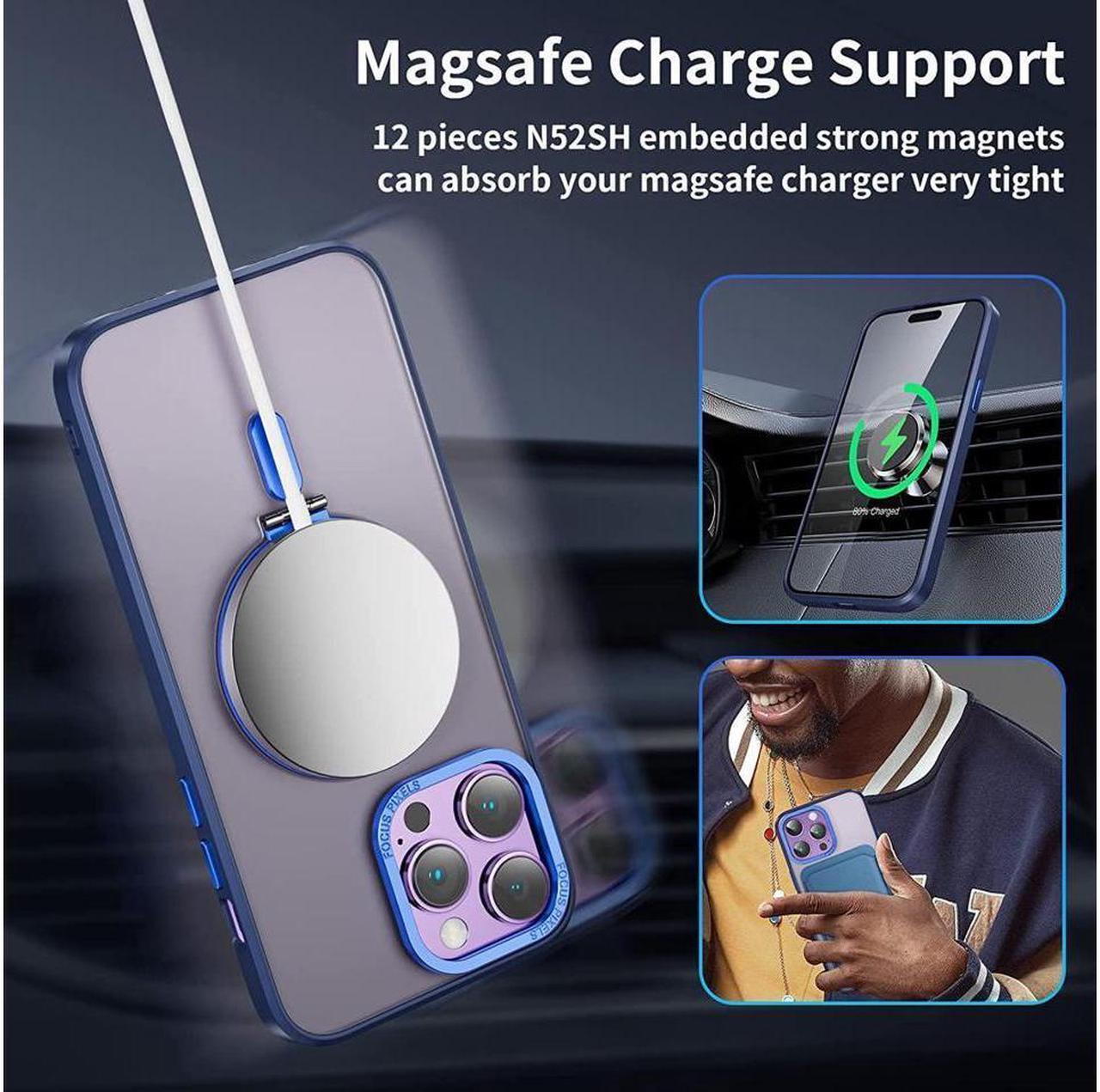 Alt view image 2 of 6 - BONAEVER For iPhone 13 Pro Max 6.7 inch Case with Magnetic Invisible Stand [Compatible with Magsafe] Shockproof Slim Translucent Matte Cover [Tempered Glass Screen Protector + Camera Lens Protector]
