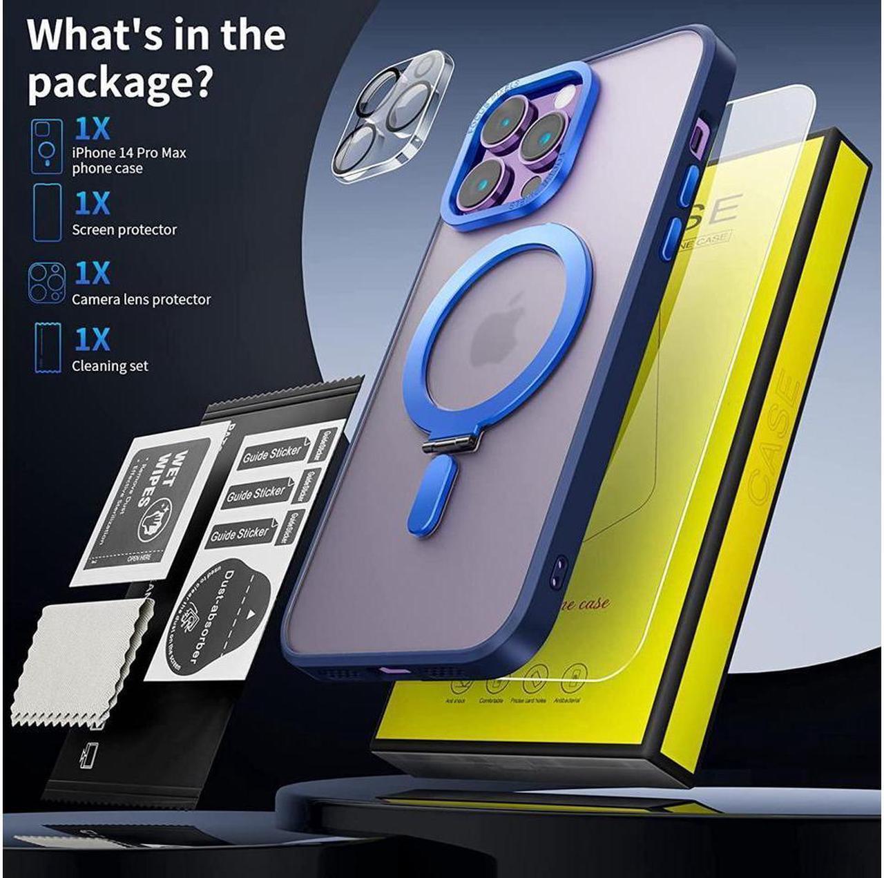 Alt view image 6 of 6 - BONAEVER For iPhone 13 Pro Max 6.7 inch Case with Magnetic Invisible Stand [Compatible with Magsafe] Shockproof Slim Translucent Matte Cover [Tempered Glass Screen Protector + Camera Lens Protector]