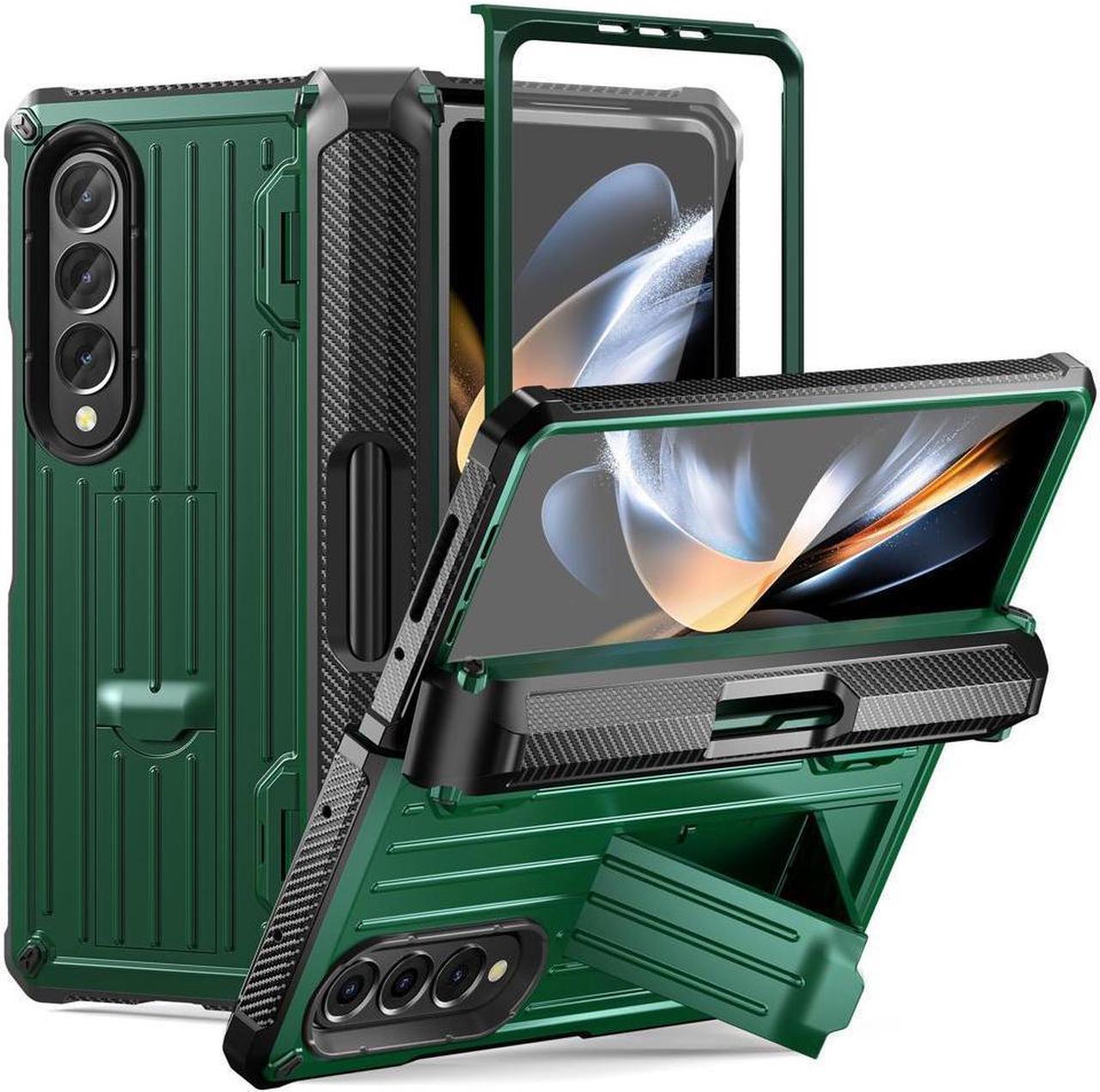 BONAEVER Case for Samsung Galaxy Z Fold 4 2022 5G Military-Grade Full-Body Shockproof Rugged Bumper Case Cover with Built-in Screen Protector & Stand and & S Pen Slot Army Green