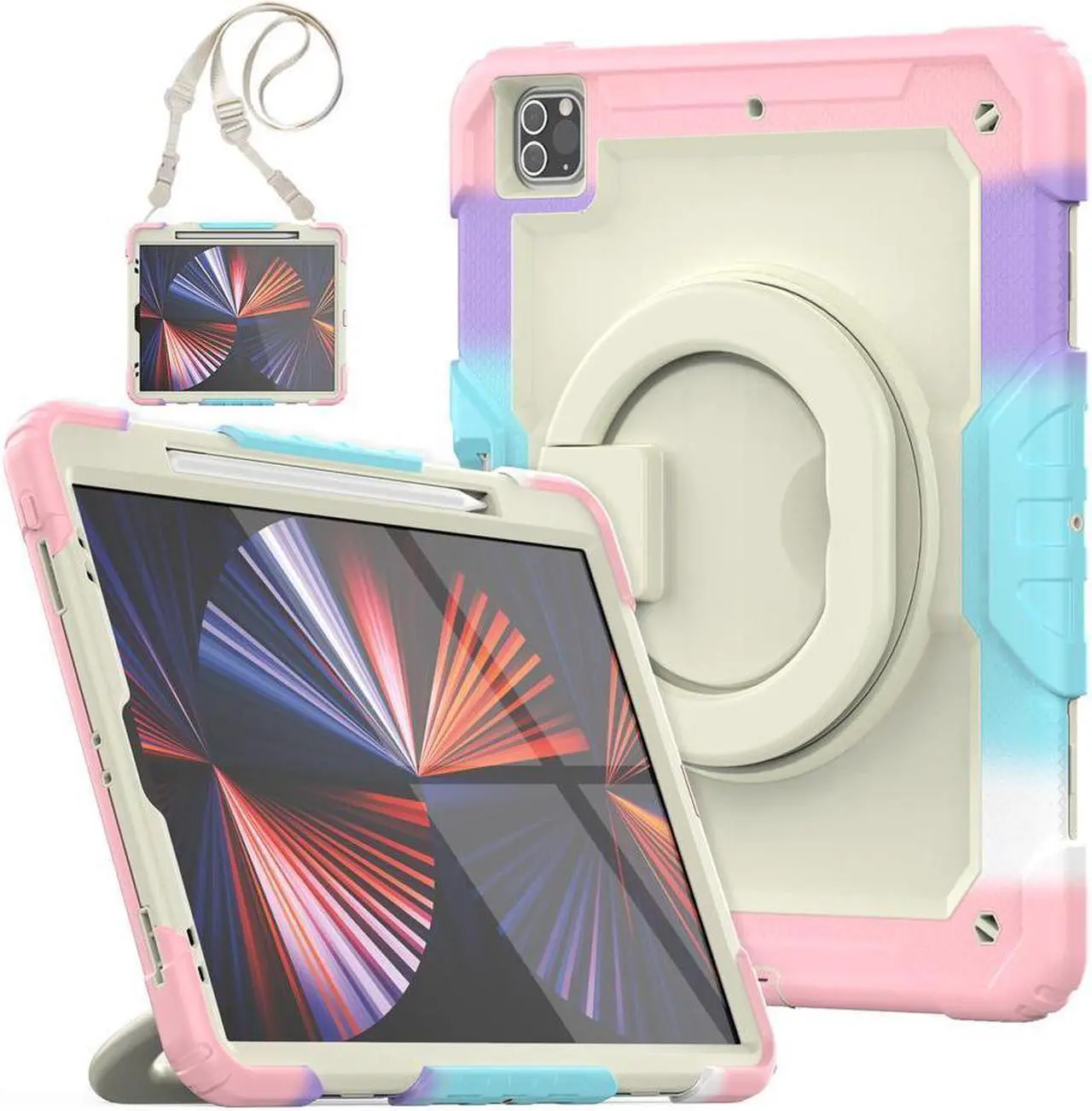 Main image of BONAEVER Case For iPad Pro 12.9 inch 2022 2021 2020 2018 6th 5th 4th 3rd Gen with Screen Protector Pen Holder Stand Shoulder Strap Shockproof Protective Cover