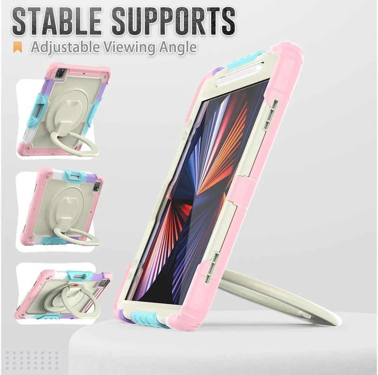 Alt view image 3 of 7 - BONAEVER Case For iPad Pro 12.9 inch 2022 2021 2020 2018 6th 5th 4th 3rd Gen with Screen Protector Pen Holder Stand Shoulder Strap Shockproof Protective Cover