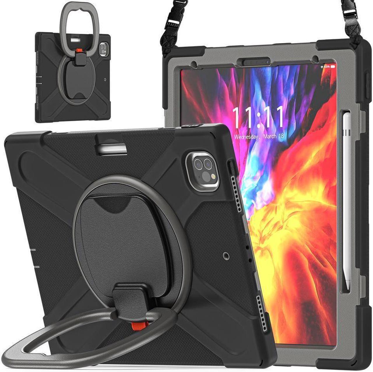 BONAEVER For iPad Pro 12.9 Case 2022 2021 6th 5th Generation Shockproof Cover with Pencil Holder Rotating Stand and Strap / Shoulder Strap